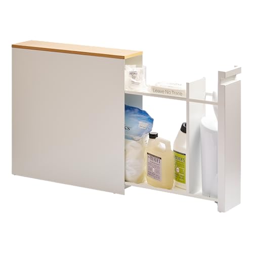 YAMAZAKI Home Pull-Out Bathroom Storage Cabinet with Wood Top - Image 2