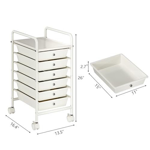 Rolling Storage Cart with Drawers 6-Tier Lock Wheels Office White - Image 4