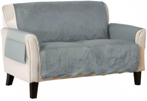 Great Bay Home Reversible Loveseat Cover - Washable Slipcover Furniture Protector with Elastic Straps - Couch Cover for Dogs, Kids, and Pets - Quilted & Stitched Detail (Loveseat, Mirage Gray/Flax)