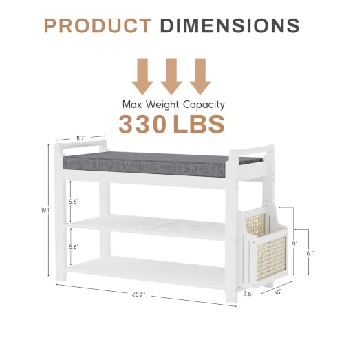 Homaxy 2-Tier Shoe Rack Bench, 28.2 in, White and Dark Grey - Image 3