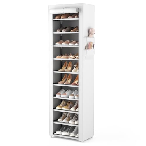 VTRIN Shoe Rack with Cover 10 Tier Vertical Narrow Tall Shoe - Image 2