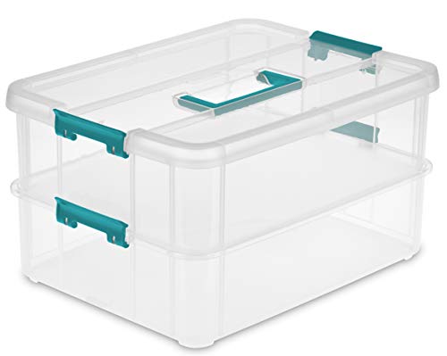Sterilite 1427CLR Stack & Carry - 2 Layer Box, Clear Lid & Blue - Image 2