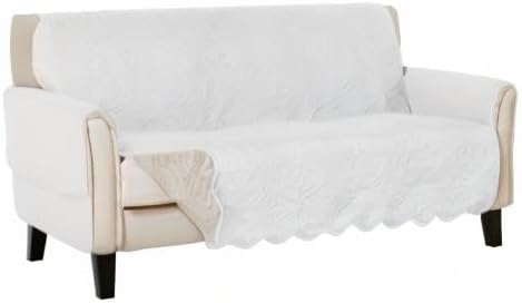 Great Bay Home Reversible Sofa Cover - Washable Slipcover Furniture Protector with Elastic Straps - Couch Cover for Dogs, Kids, and Pets - Quilted & Stitched Detail (Sofa, White/Sand)