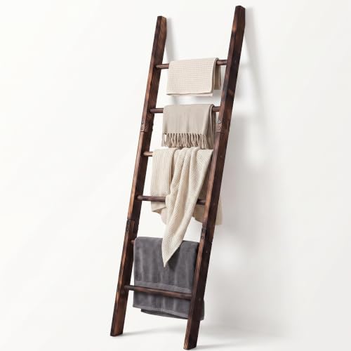 Carbonized Farmhouse Blanket Ladder, 6-Tier Rustic Wooden Rack - Image 2