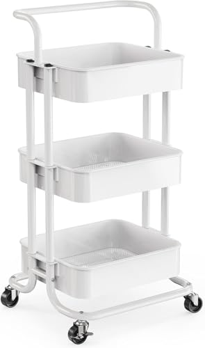 Pipishell 3 Tier Rolling Cart, Utility Cart with Wheels & Handle - Image 2