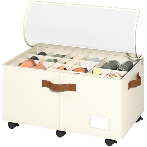 Foyego Shoe Organizer for Closet, Shoe Storage with Wheels, Beige - Image 2