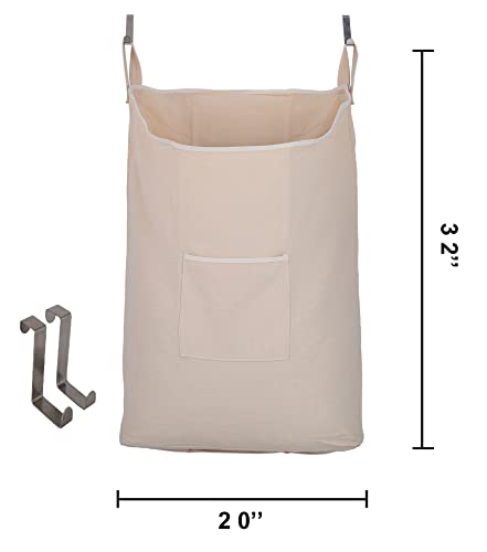 Hanging Laundry Hamper with Front Pocket, Beige, 65 Liters - Image 3