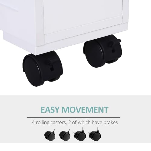 HOMCOM Slim Bathroom Storage Cabinet with Wheels and 2 - Image 5