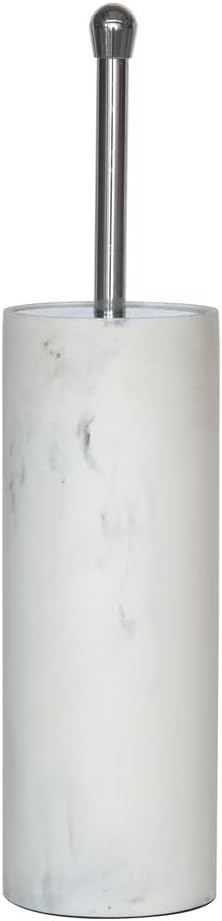 Faux Marble Toilet Brush and Holder, White, Bathroom Cleaning Brush, Toilet Bowl Brush Set, Plastic & Steel Toilet Brush for Bathroom