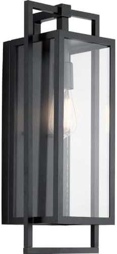 Kichler Goson 20" Outdoor Wall Light in Black, 1-Light Modern Exterior Wall Lantern with Clear Glass for Porch, Patio, Garage, (20" H x 8" W x 7" L), 59087BK