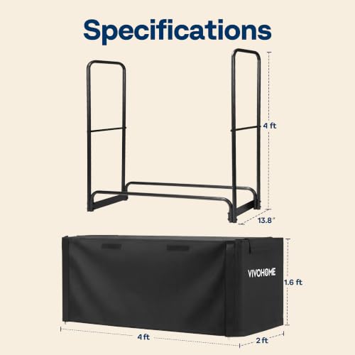 VIVOHOME 4 ft 1/4 Cord Firewood Rack Outdoor with Cover Combo Set - Image 3