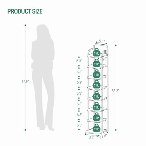 Hzuaneri 8 Tiers Vertical Shoe Rack, Tall Shoe Shelf with 2 Hooks - Image 3