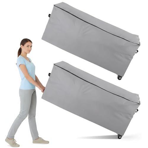 2 Pack Large Rolling Storage Bag with Wheels, 65x20x28 Inch, Grey - Image 2
