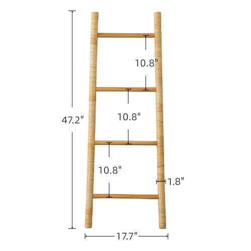 4-Tier Rattan Blanket Ladder Shelves, 3.9Ft (47Inches) - Image 3