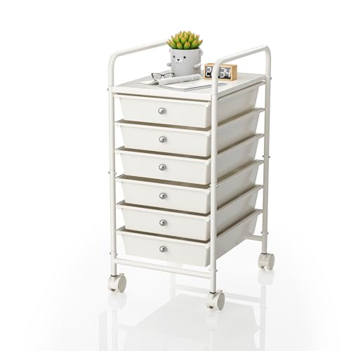 Rolling Storage Cart with Drawers 6-Tier Lock Wheels Office White - Image 2