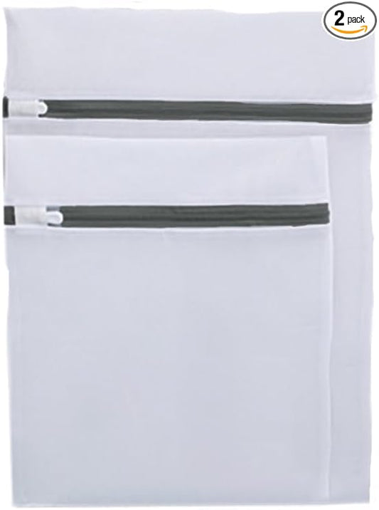 Laundry Bags for Washing Machine – 2 Pack Mesh Wash Bags (Large & Medium) for Clothes, Underwear, and Delicates – Durable Zipper with Protector, Anti-Deformation & Anti-Snag Laundry Nets
