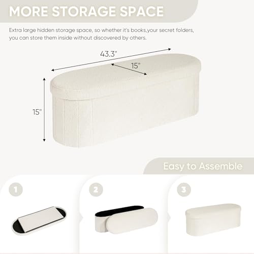 B FSOBEIIALEO 43.3" Sherpa Ottoman with Storage for Living - Image 4