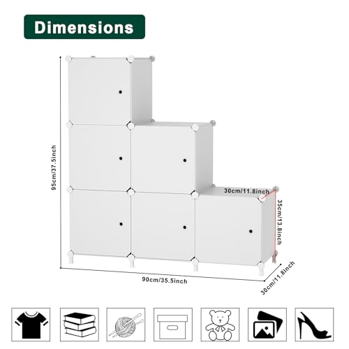 6Cube Storage Organizer Modular Stackable with Doors White - Image 4