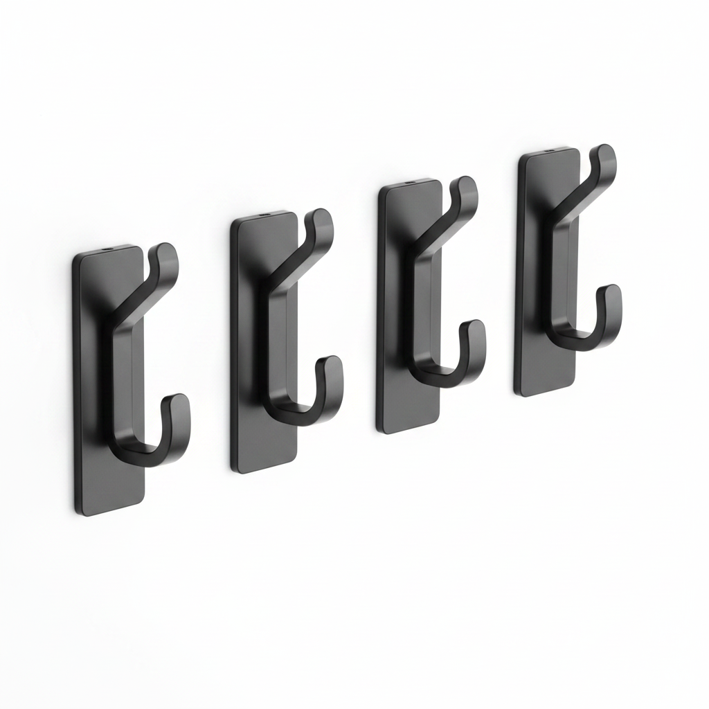4-Pack Black Adhesive Double Hooks – Product Shot
