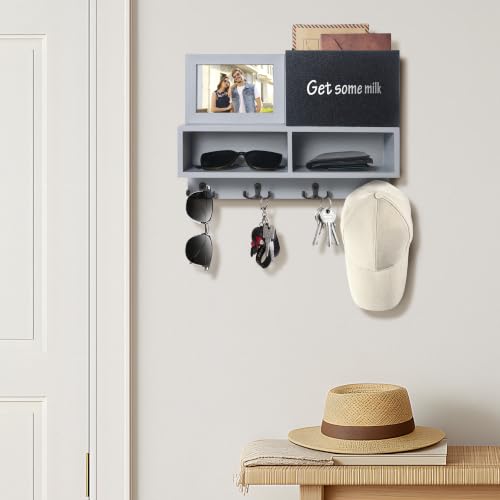 Wall Key and Mail Holder with Chalkboard & Magnetic Photo Frame - Image 3