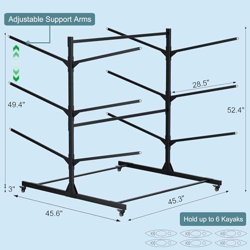 Freestanding Kayak Storage Rack w/Wheel,Adjustable Kayak - Image 3