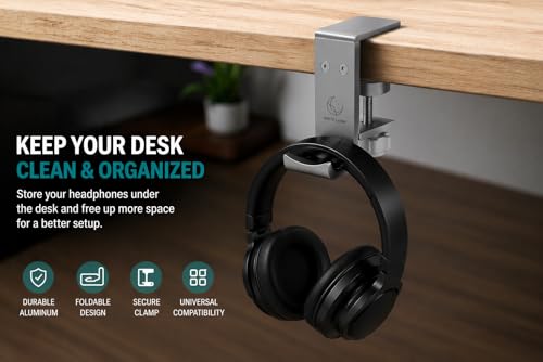 Under Desk Headphone Hanger, Foldable Aluminum Headset - Image 3