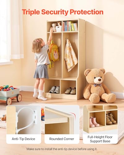VEVOR 2-Section Coat Locker with Bench, Kids Lockers with 4 Hooks - Image 7