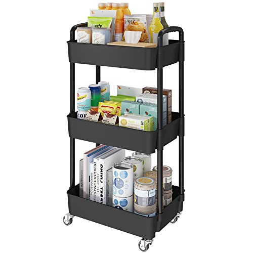 3 Tier Rolling Cart with Wheels, Utility Storage Carts,Black - Image 2