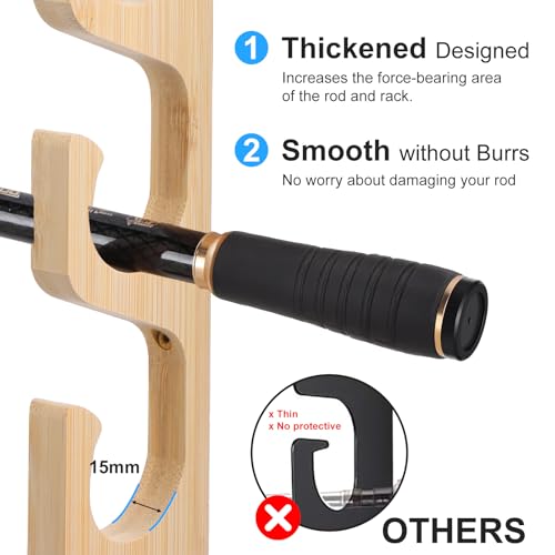 Solid Bamboo Fishing Rod Holders Wall Mounted Rack | Home Organization - Image 5