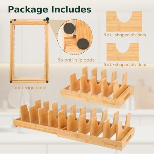 Wisreach Bamboo Pot Lid Organizer, Adjustable Kitchen Organizer - Image 7