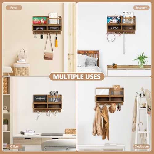 Key Holder Wall Mount, Wooden Mail and Key Organizer, Brown - Image 7