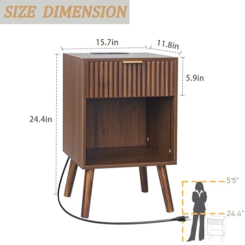 Fultyle Nightstand with Charging Station, Fluted Bedside Table - Image 4