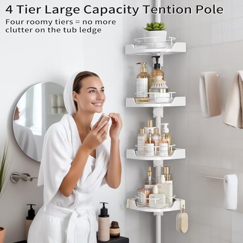 shuang qing 360° Rotating Corner Shower Caddy Tension Pole - Image 7