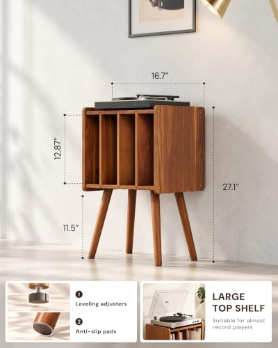 2BHOME Record Player Stand with Vinyl Record Storage, Acacia Wood - Image 4