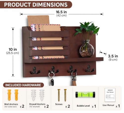 Key Holder Wall Mount with Shelf, Mail Organizer - Image 4