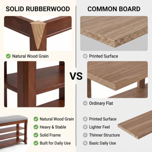 Solid Wood Shoe Rack for Entryway Bench, Flip-Top Soft-Close Lid - Image 5