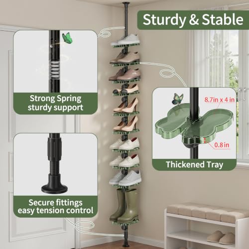 10-Tier Tension Pole Vertical Shoe Rack Tall Narrow - Image 5