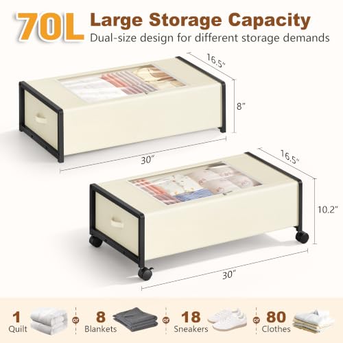Hoctieon 70L Under Bed Storage with Wheels, 2-Pack Rolling - Image 3