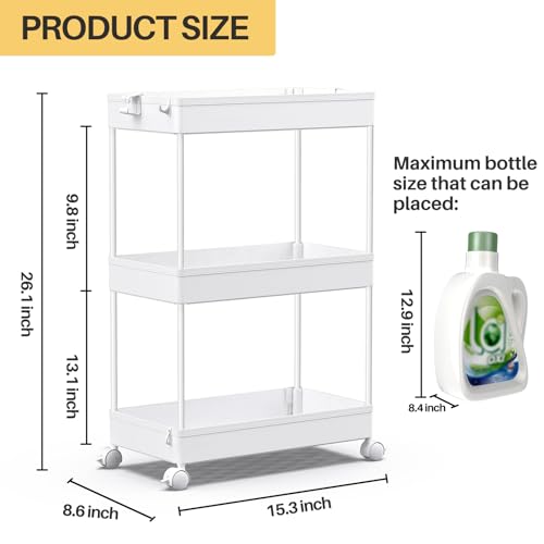 SPACEKEEPER 3 Tier Rolling Cart, Bathroom Cart Organizer - Image 5