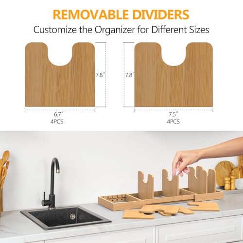 Pots and Pans Organizer Under Cabinet,Bamboo Pot Lid Organizer - Image 4