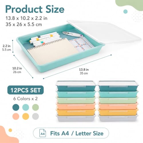 12 Pcs Letter Size Flat Storage Tray with Latching Lid (Morandi) - Image 3