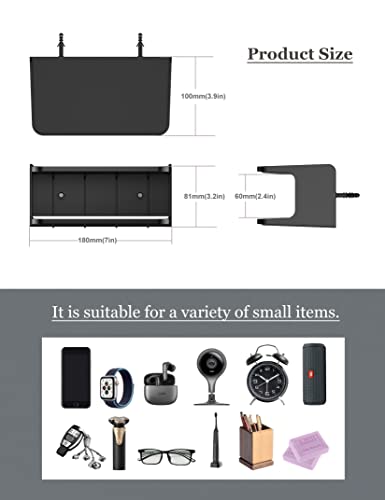 Bedside Wall Shelf Organizer, Small Bedside Shelf, (Black) - Image 4