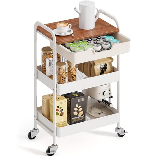 TOOLF 3 Tier Rolling Cart with Drawer, Metal Utility Storage Cart - Image 2