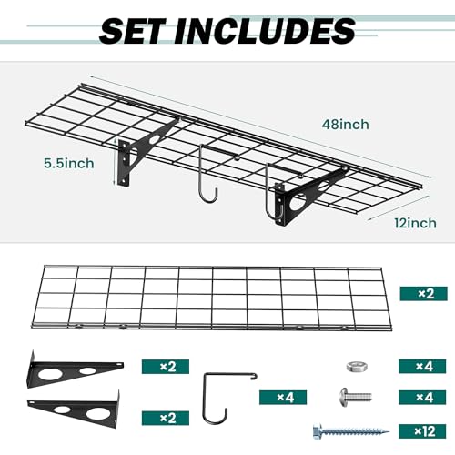Garage Wall Shelves, 12 X 48 Inch Wall Mounted Storage Shelves - Image 3