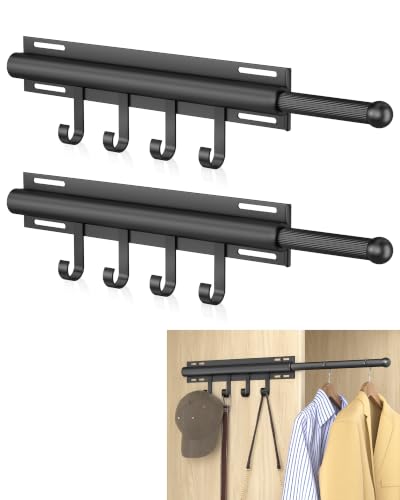 Onemake 12" Valet Rod for Closet Pull Out with 8 Hooks, 2-pack - Image 4