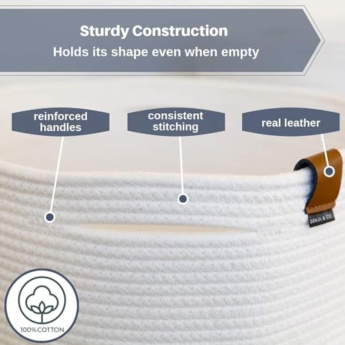 DENJA & CO Extra Large Blanket Basket for Living Room - White - Image 4