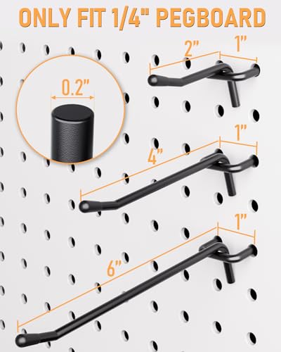 INCLY 60 Pack 2/4/6 Inch Black Pegboard Hooks, 1/4" Heavy Duty - Image 3