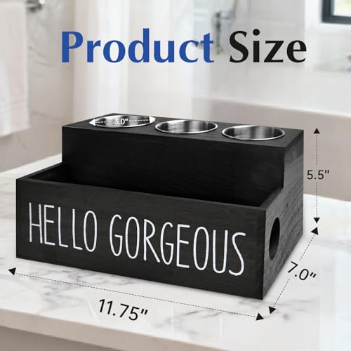 Wooden Hair Tool Organizer, Hair Dryer Holder with 3 Steel - Image 4
