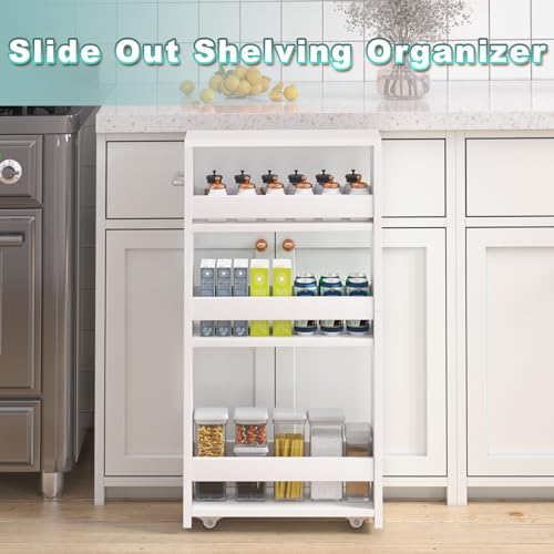 MARTY Slim Rolling Storage Cart, Wood Utility Kitche | All Products - Image 4