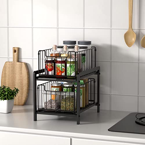 NPPLUS 2 Tier Black Under Sink Organzier With Sliding Drawer - Image 5